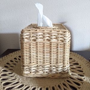 Woven Rattan Tissue Box Cover - Natural Tan